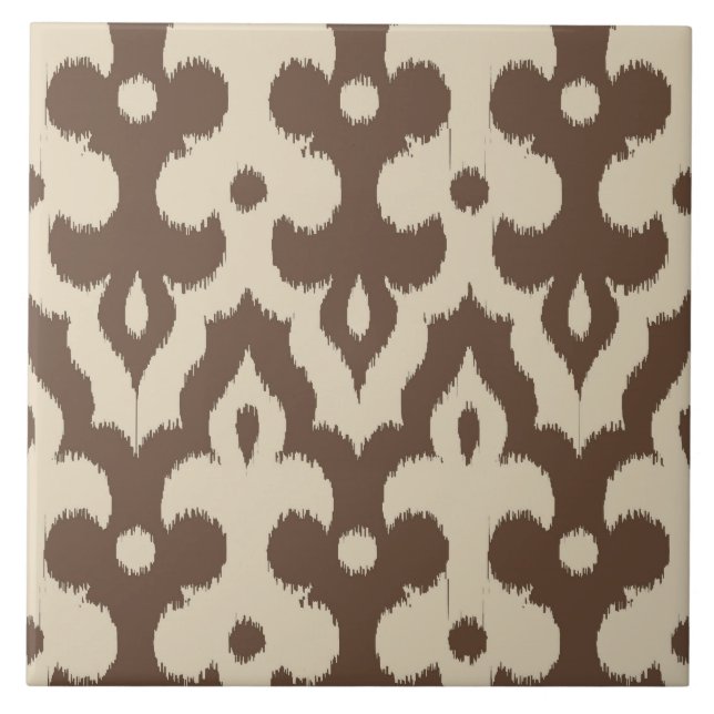 Marokkaner Ikat Damast-Muster, Taupe und Beige Fliese (Vorderseite)