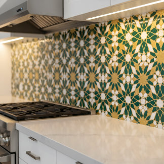 Marokkanisch-islamisches Teal-Gold-geometrisches n Fliese