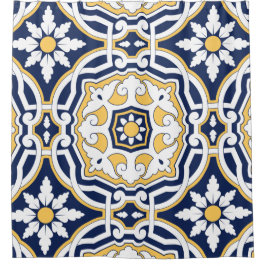 marokkanisch lebendig blau-gelb kompliziert geomet duschvorhang