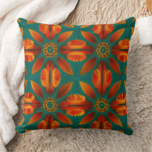 Marokkanisch stilisierte goldene rote orange teal kissen