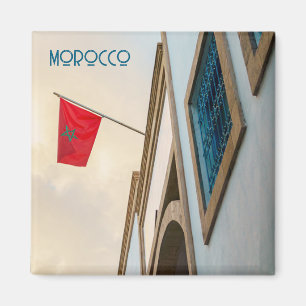 Marokkanische Architektur mit Flagge, Reisefoto Magnet