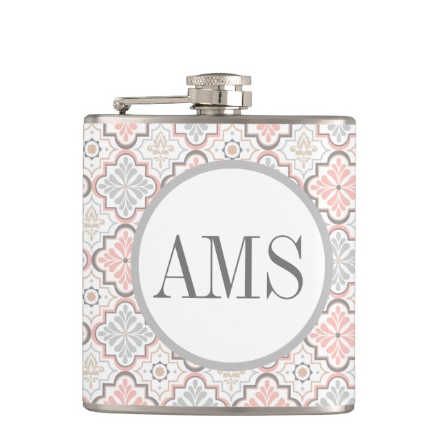 Marokkanische Blume Monogram Personalisiert Flachmann (Vorderseite)