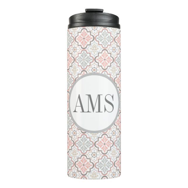 Marokkanische Blume Monogram Personalisiert Thermosbecher (Vorderseite)