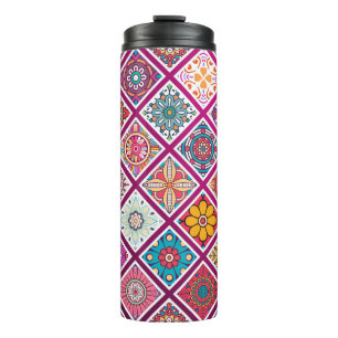 Marokkanische Boheme-Mandala-Fliesen Thermosbecher