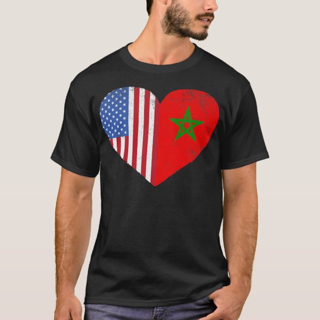 Marokkanische Flagge Herz Marokko USA  T-Shirt (Vorderseite)