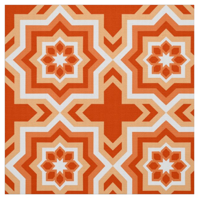 Marokkanische Fliese, Mandarine und Hellorangees Stoff (Muster)
