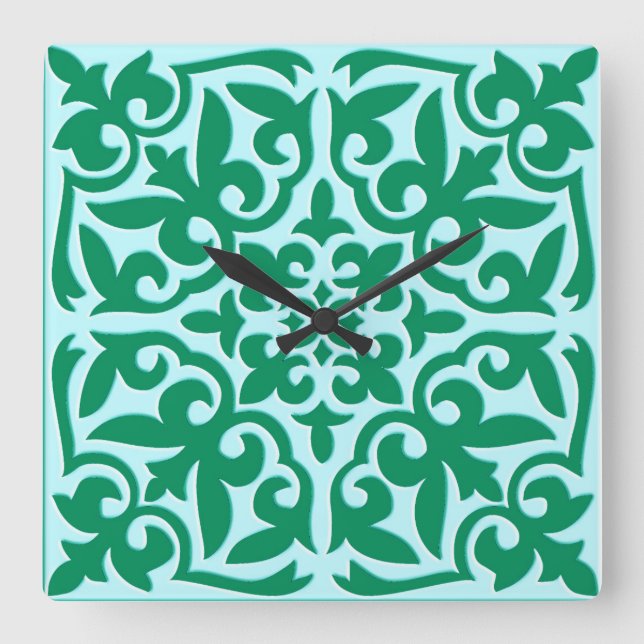 Marokkanische Fliese - Türkis und Aqua Quadratische Wanduhr (Vorderseite)