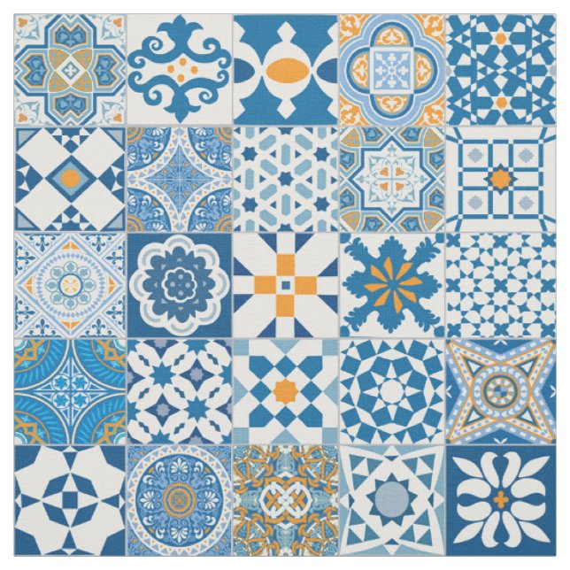 marokkanische Fliesen - blau und orange Stoff (Muster)