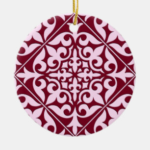 marokkanische Fliesen - bordeauxrot und rosa Keramikornament