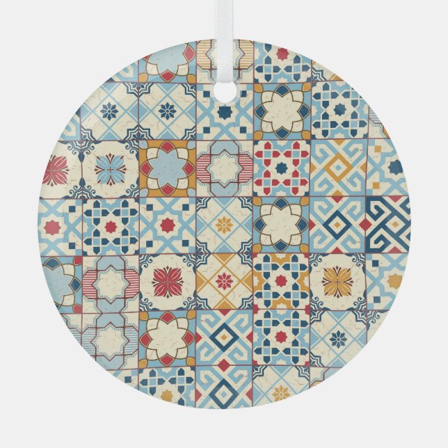 marokkanische Fliesen, buntes, nahtloses Muster. Ornament Aus Glas (Vorderseite)