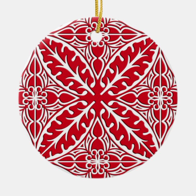 Marokkanische Fliesen - dunkelrot und weiß Keramikornament (Vorne)