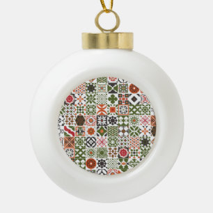 Marokkanische Fliesen - grün, schwarz, rot Keramik Kugel-Ornament