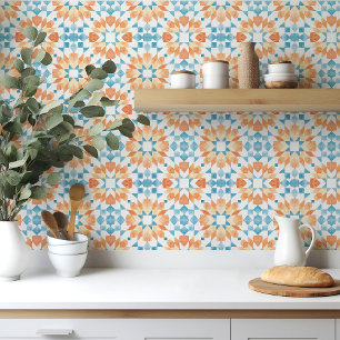 marokkanische Fliesen in blau-orangefarbenem Wasse