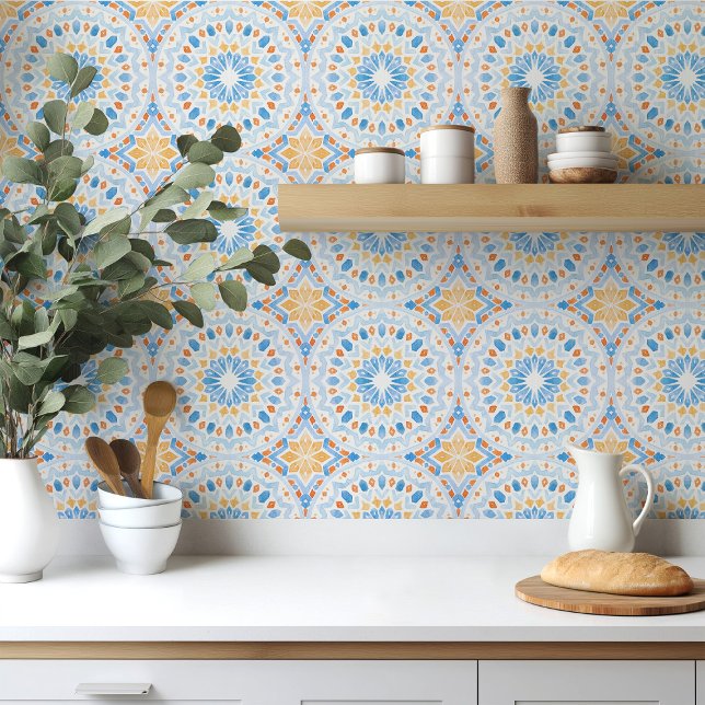 marokkanische Fliesen in blau-orangefarbenem Wasse (Von Creator hochgeladen)