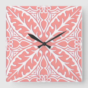 Marokkanische Fliesen - korallenrotes rosa und Quadratische Wanduhr