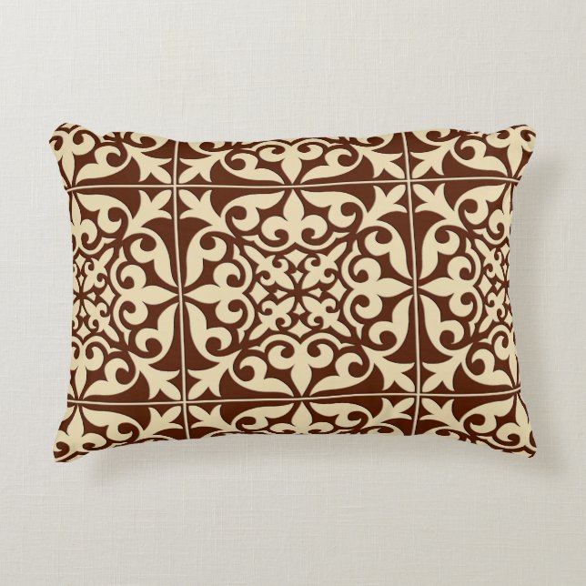 marokkanische Fliesen - schokoladenbraun und beige Zierkissen (Vorderseite)