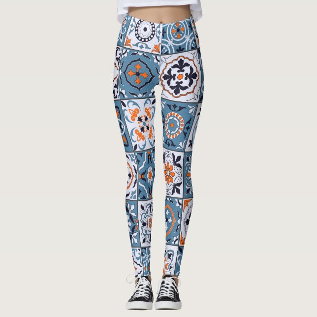 marokkanische Fliesen: Vintage Nahtlose Eleganz Leggings (Vorderseite)