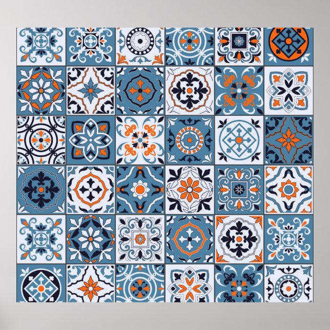 marokkanische Fliesen: Vintage Nahtlose Eleganz Poster (Vorne)