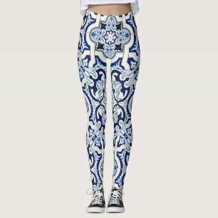 Marokkanische Fliesen: wunderschöne blaue Muster. Leggings