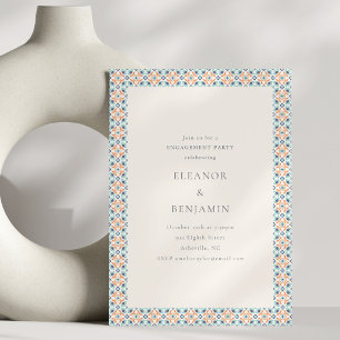 Marokkanische Fliesenrand Teal Orange Verlobungsfe Einladung