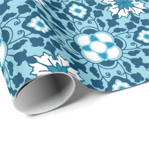 Marokkanische Flora, Indigo, Sky Blue und White Geschenkpapier