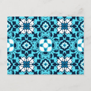 Marokkanische Flora, Indigo, Sky Blue und White Postkarte