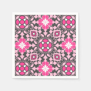 marokkanische florale Fliesen, Fuchsienrosa & Grau Serviette