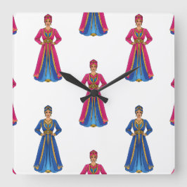 Marokkanische Frau in traditioneller Kleidung Quadratische Wanduhr