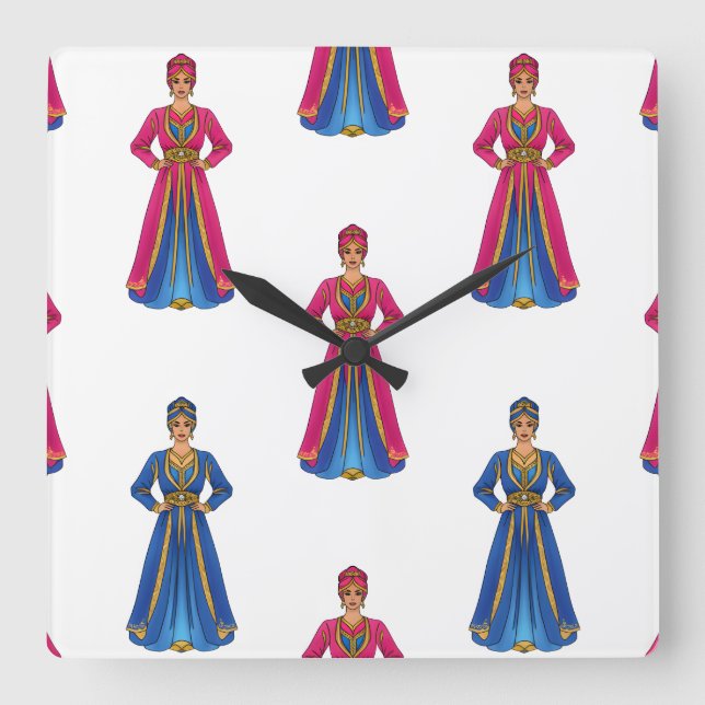 Marokkanische Frau in traditioneller Kleidung Quadratische Wanduhr (Vorderseite)