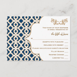 marokkanische Hochzeitskarten für Navy Blue und Go RSVP Karte