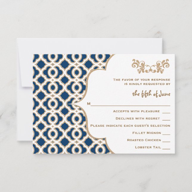marokkanische Hochzeitskarten für Navy Blue und Go RSVP Karte (Vorderseite)