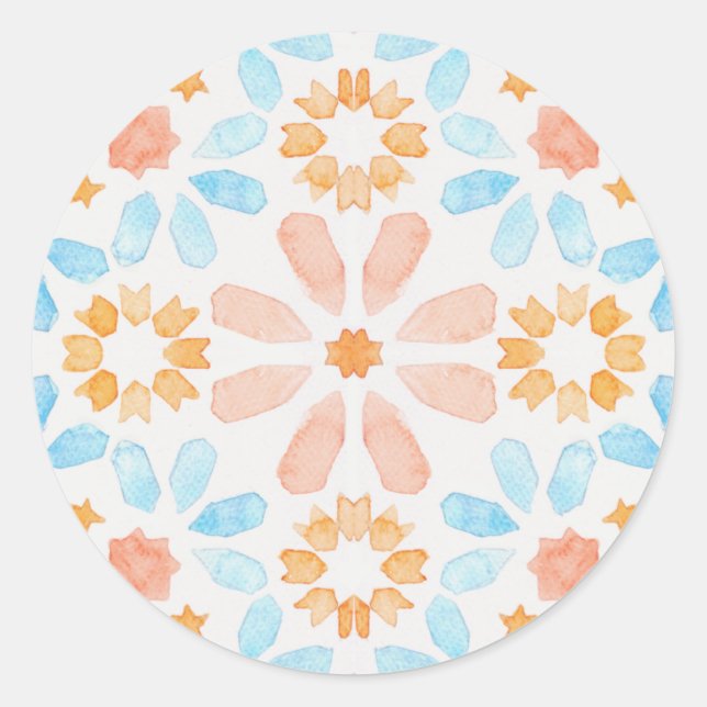 Marokkanische Kachel in pastellfarbenen Wasserfarb Runder Aufkleber (Vorderseite)
