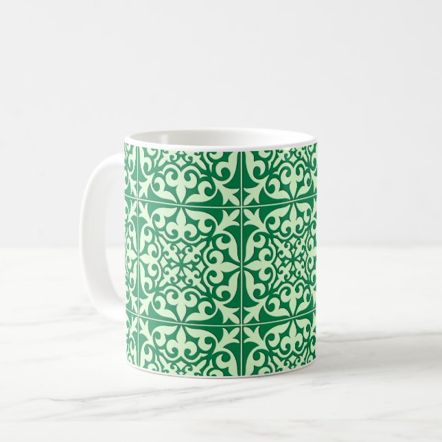 Marokkanische Kachel - smaragdgrüne und hellgrüne  Kaffeetasse (Vorderseite Links)