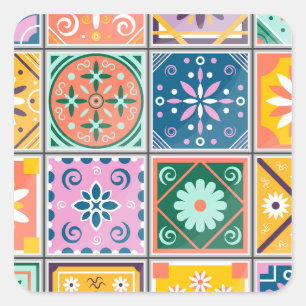 Marokkanische Kunst   Blue & Yellow Zellij Quadratischer Aufkleber