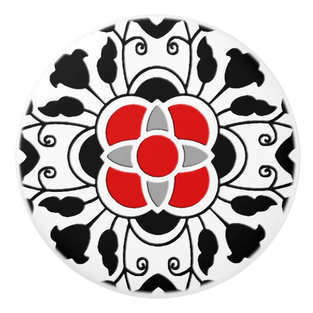 Marokkanische mit Blumenfliese, tiefrot, Keramikknauf (Vorderseite)