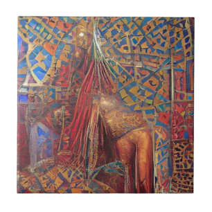 Marokkanische Mosaikkunst Rot Gold blaugrüne geome Fliese