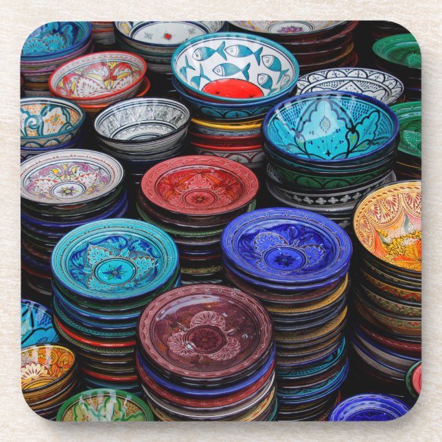 marokkanische Teller auf dem Markt Getränkeuntersetzer (Vorderseite)