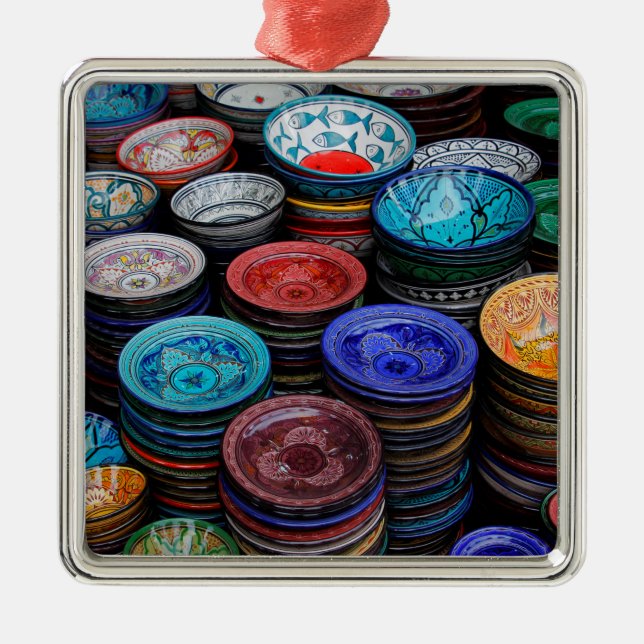 marokkanische Teller auf dem Markt Silbernes Ornament (Vorne)