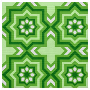 marokkanische Tile, Emerald, Lime Green und White Stoff