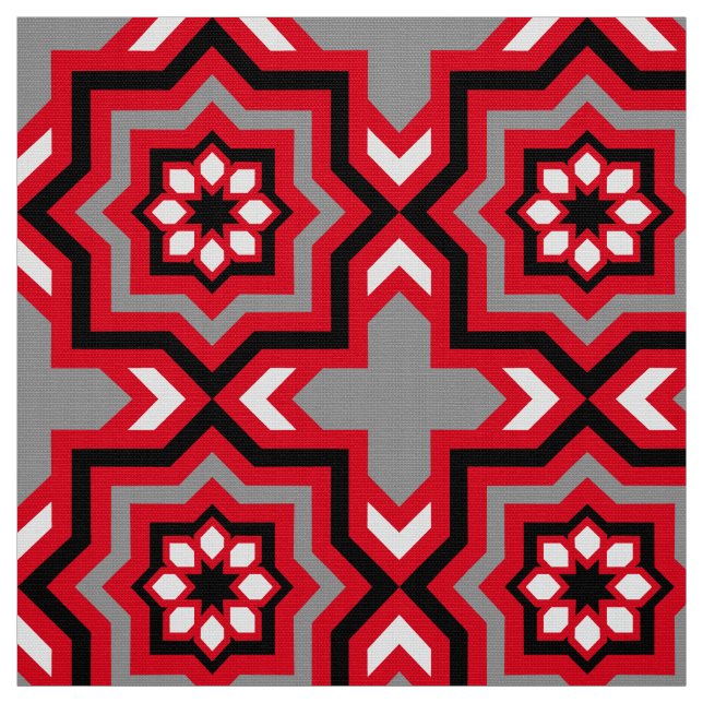 marokkanische Tile, Rot, Grau / Grau, Schwarz und  Stoff (Muster)