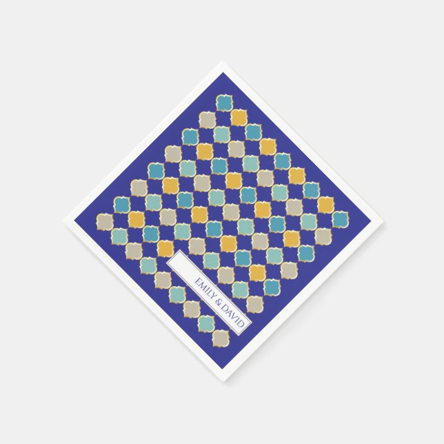 Marokkanische Tile Royal Blue Golden Wedding Serviette (Ecke)
