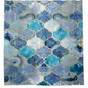 Marokkanische Trellis Blue Mineral Textures Duschvorhang