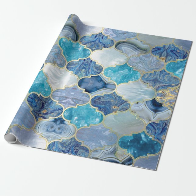 Marokkanische Trellis Blue Mineral Textures Geschenkpapier (Ungerollt)