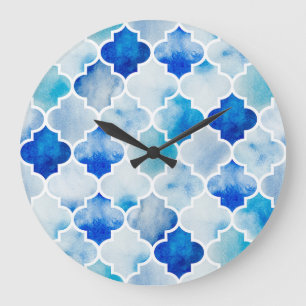 Marokkanische Wasserfarbe: Handgezeichnet Nahtlos Große Wanduhr