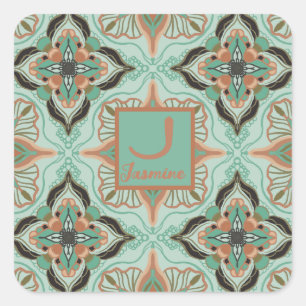 Marokkanische Wasserfarbe Vintage Blüte Personalis Quadratischer Aufkleber
