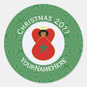 Marokkanische Weihnachts-Engelsflagge personalisie Runder Aufkleber