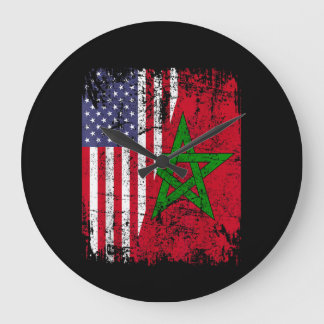 MAROKKANISCHE WURZELN | Halbe amerikanische Flagge Große Wanduhr