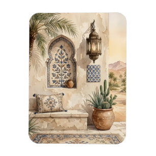 Marokkanische Wüstenoase Wasserfarbe Boho-Wandkuns Magnet
