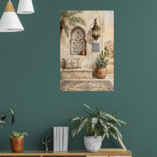 Marokkanische Wüstenoase Wasserfarbe Boho-Wandkuns Poster