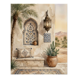 Marokkanische Wüstenoase Wasserfarbe Boho-Wandkuns Poster
